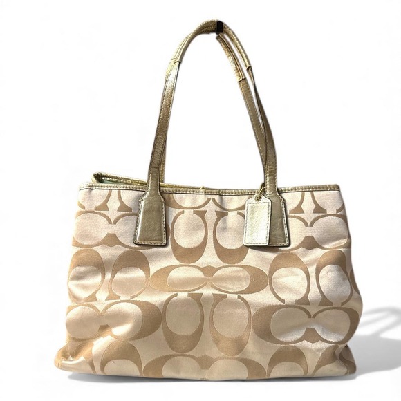 Coach Poppy Kisslock Metallic Gold Tote Graffiti Print - Picture 2 of 10